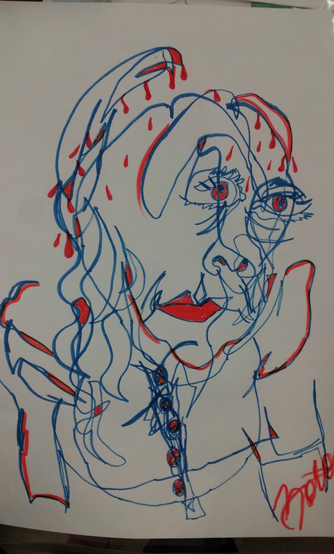 Blind contour self portrait-colored markers
